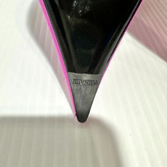 NIB Versace Gianni Ribbon 38.5 US 8.5 Pumps Fuchsia Cage Satin Ankle Strap $1325 - Picture 13 of 16